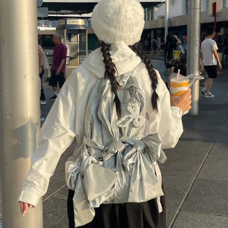 レディースリュック 普段使いリボン付き大容量リュックサック