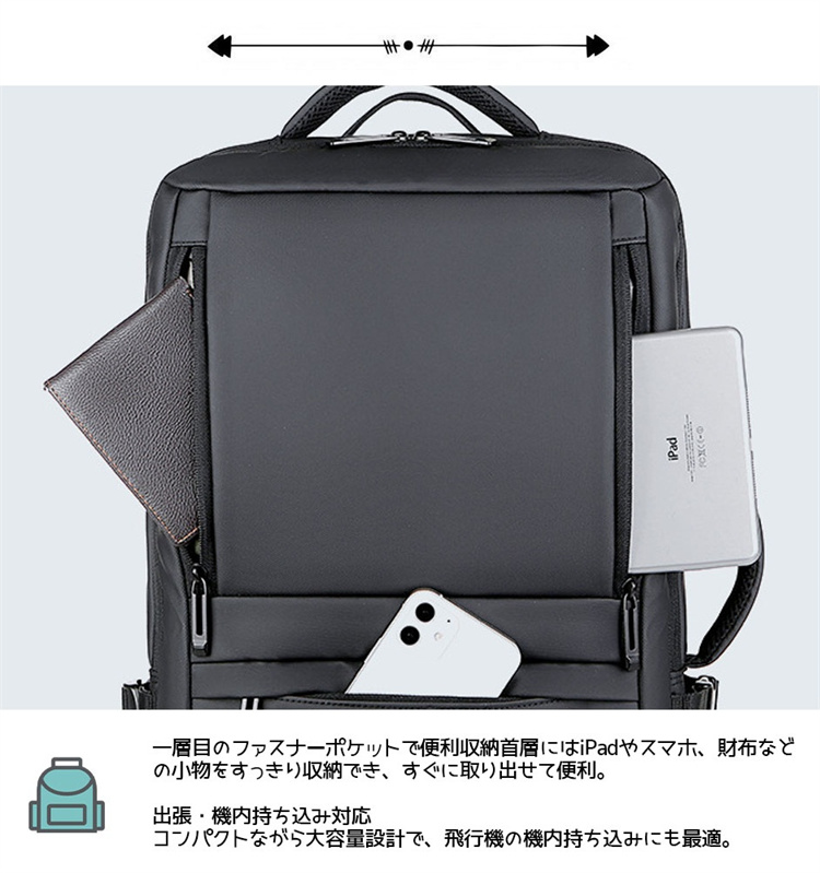 レディースリュック 通勤用防水多機能背負い鞄 充電式大容量拡張型