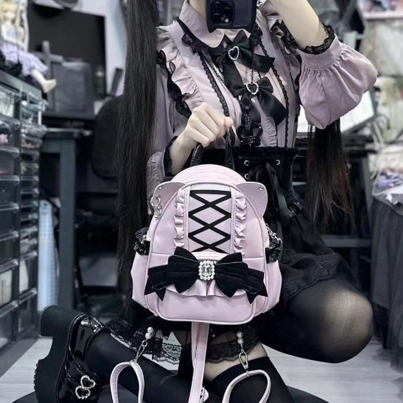 レディースリュック 普段使い リボン装飾 編み上げリュックサック