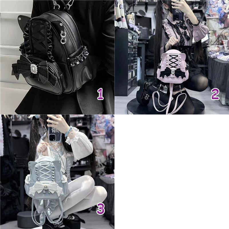 レディースリュック 普段使い リボン装飾 編み上げリュックサック