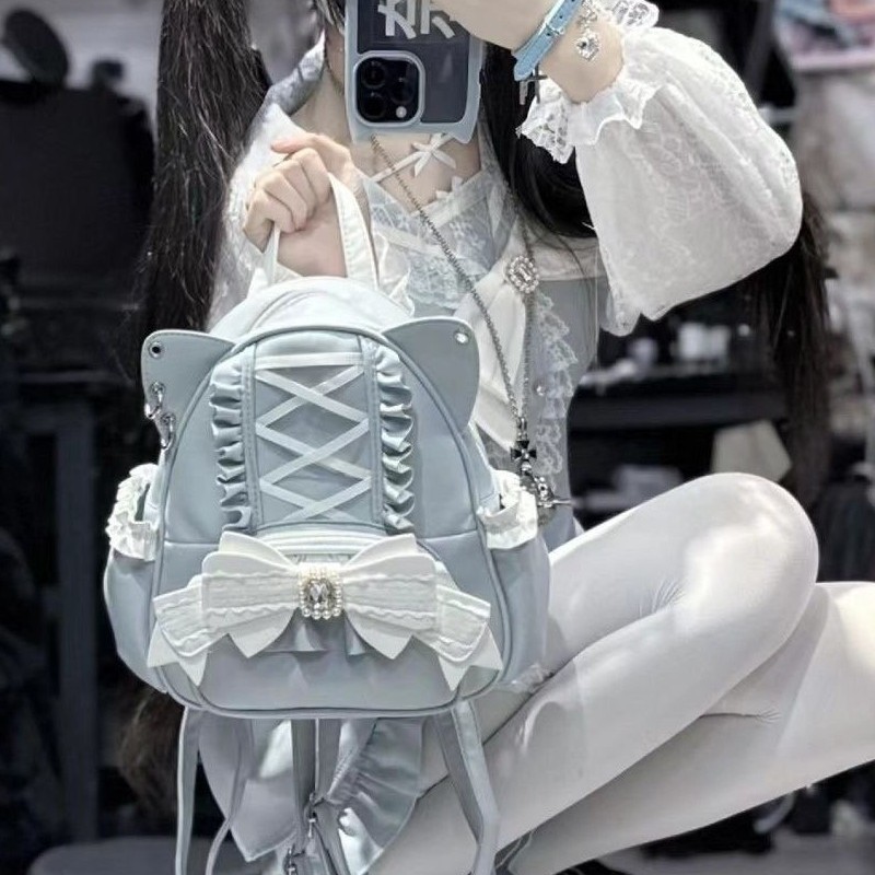 レディースリュック 普段使い リボン装飾 編み上げリュックサック