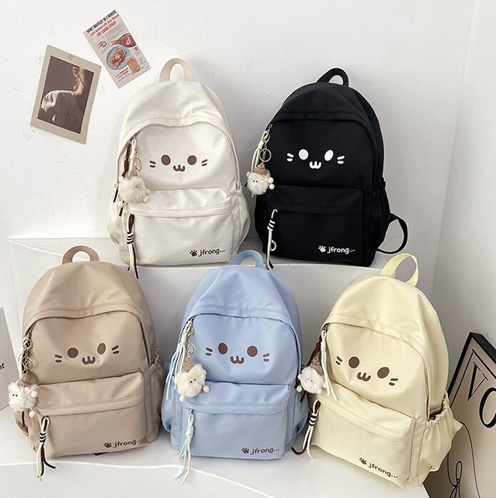 レディースリュック かわいい猫顔刺繍レディース普段使いリュック5色