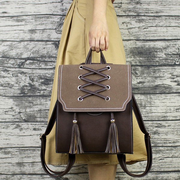 レディースリュック 普段使い革製 編み上げ風リュック