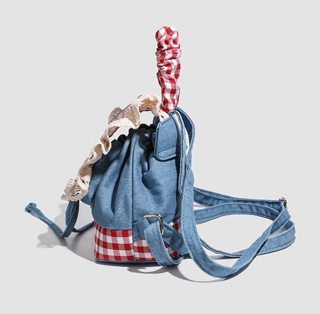 レディースリュック 普段使いに最適  ギンガムチェック  かわいいレース装飾