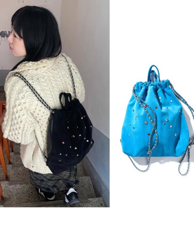 レディースリュック 普段使い巾着型起毛リュック スタッズ付き