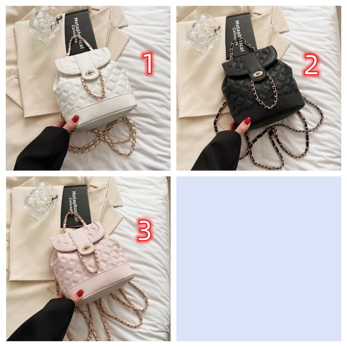 旅行用キルティング調レディースリュック韓国風３色展開