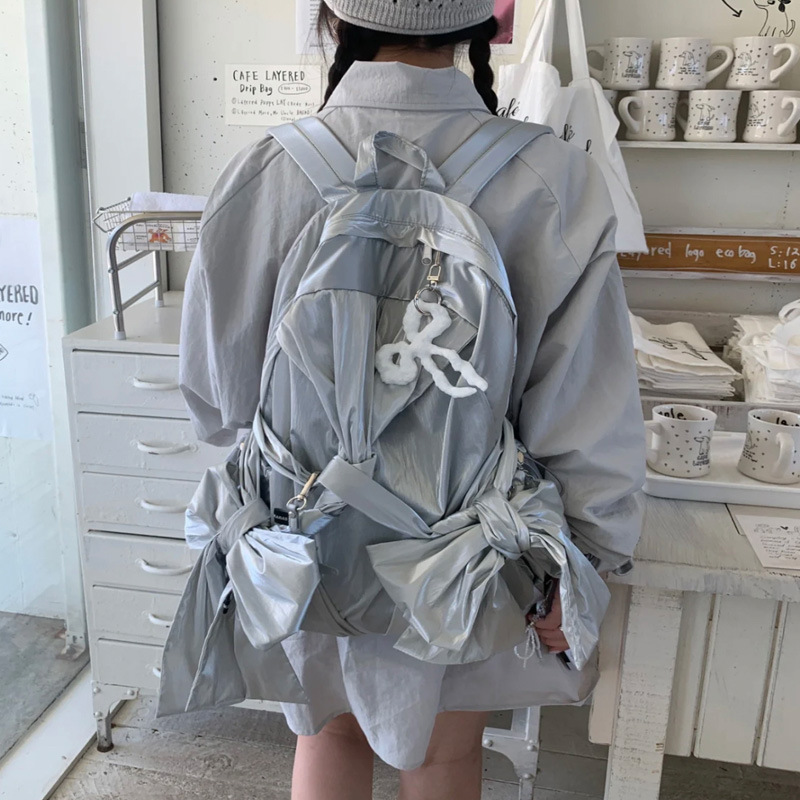 レディースリュック 普段使いリボン付き大容量リュックサック