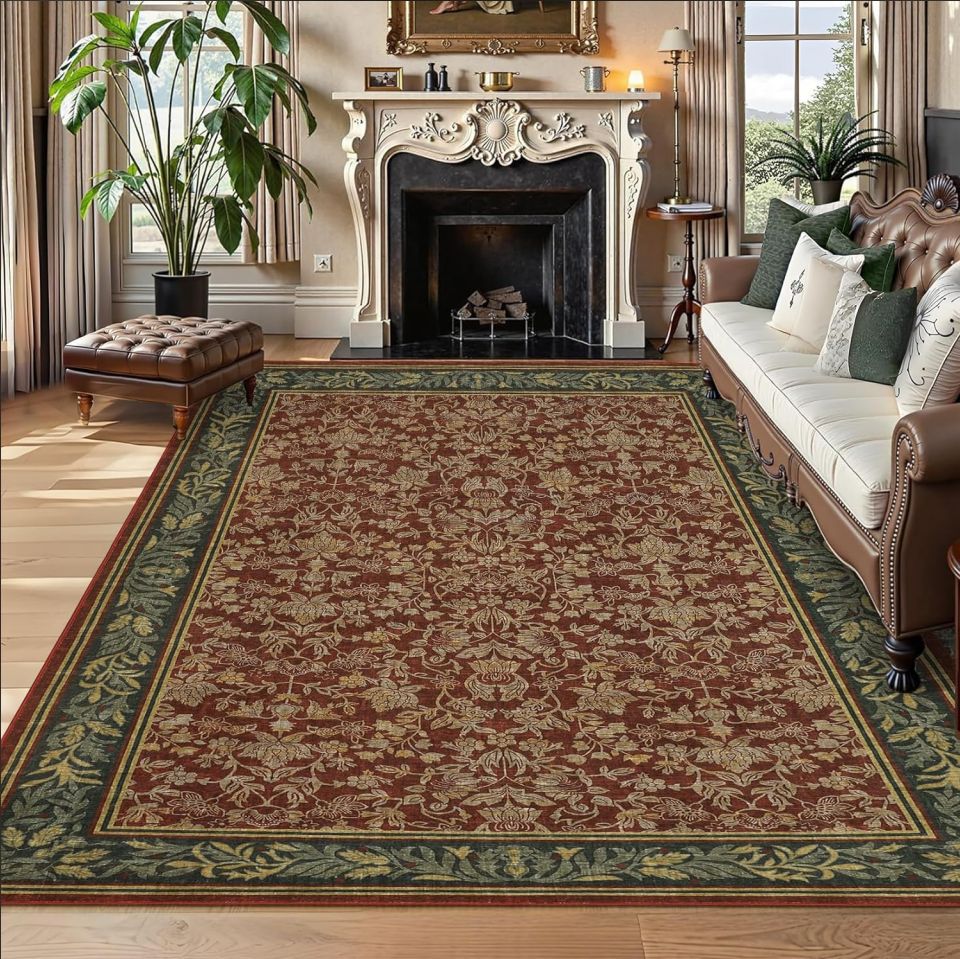 絨毯 宮廷風花唐草文様ボーダー付き伝統様式　リビングラグ