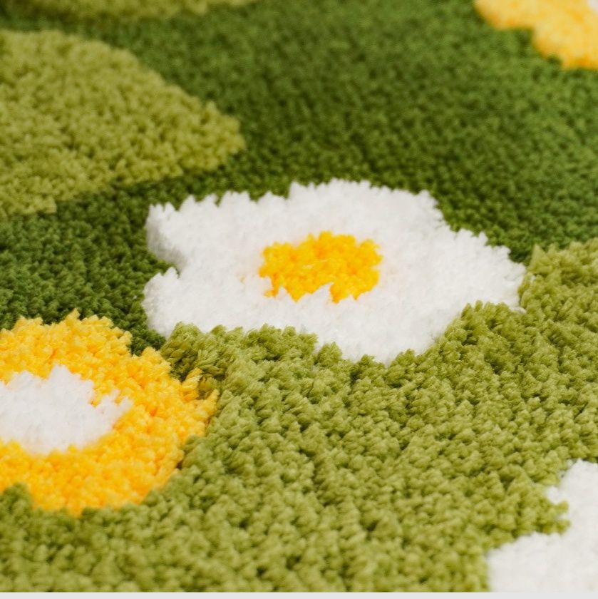 絨毯 花咲く森の小径 立体フラワー　円形ラグ