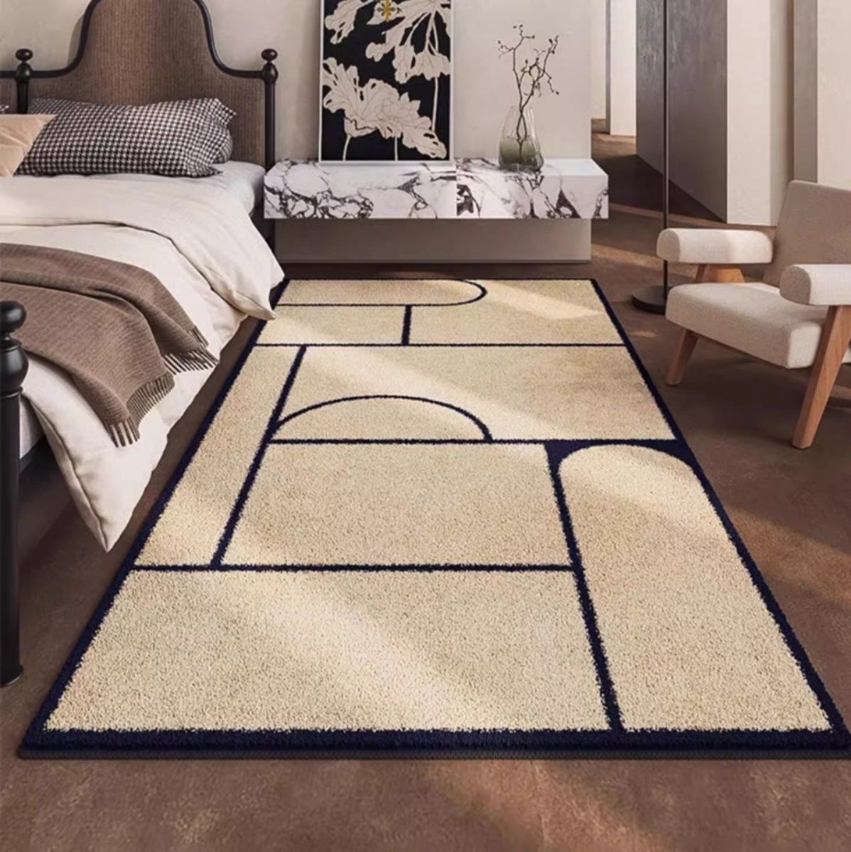 絨毯 幾何学模様の現代風ミニマルデザイン　リビングラグ