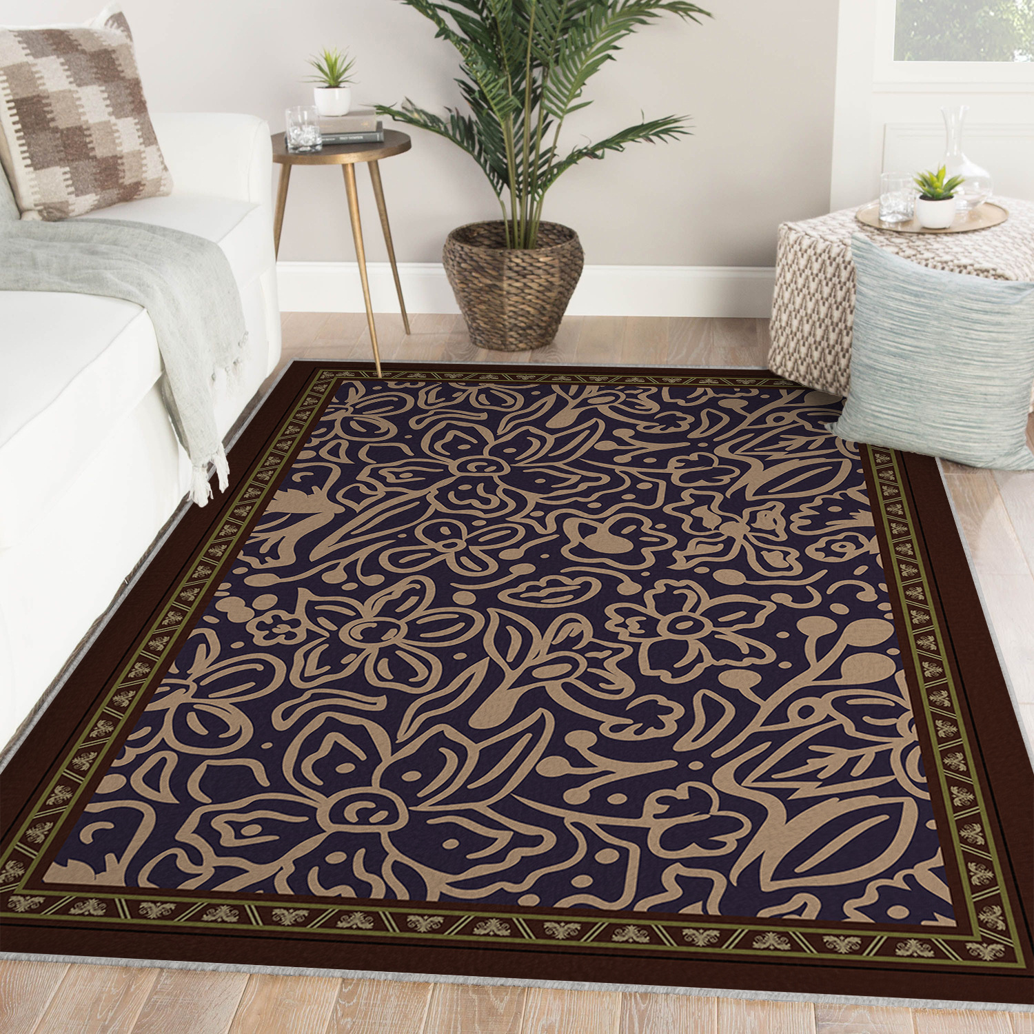 絨毯 優雅な唐草模様の装飾的　リビングラグ