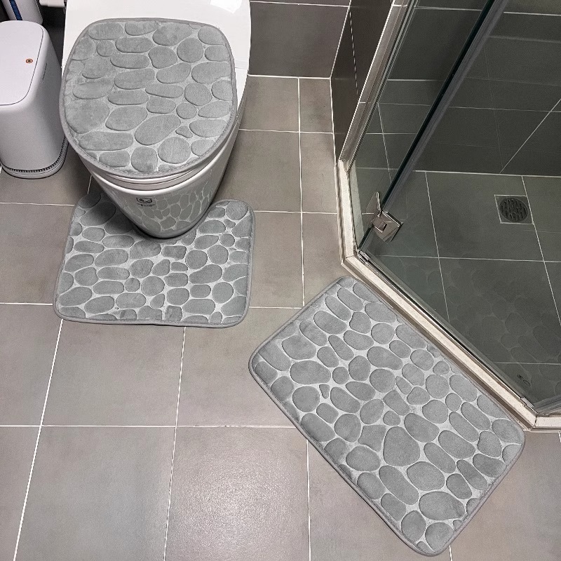 天然石調デザイン トイレマットセット