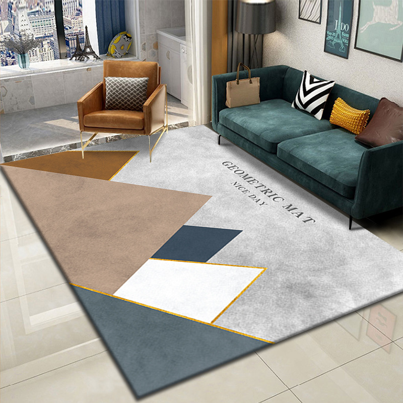 絨毯 幾何学模様ブロック柄モダン　リビングラグ