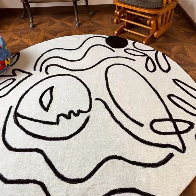 絨毯 抽象人物顔デザイン円形ラグ