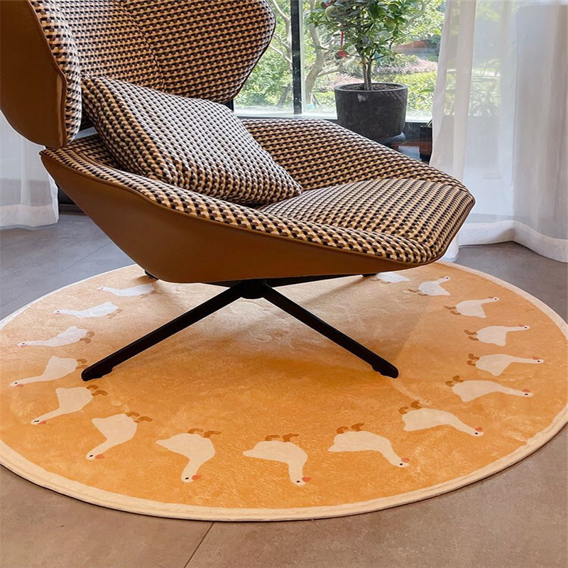 絨毯 アヒル行進柄の可愛い北欧風円形ラグマット