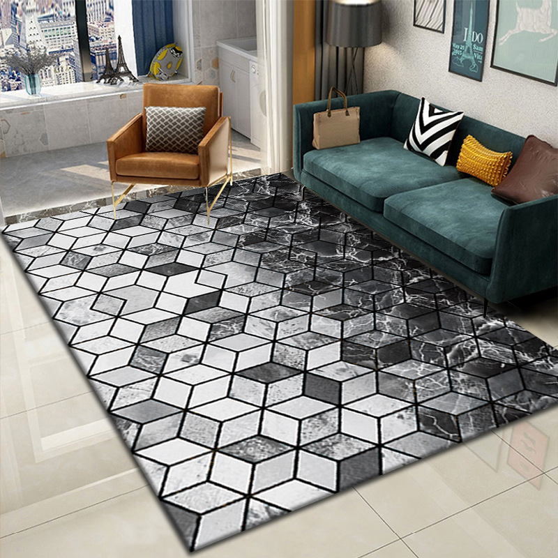 絨毯 幾何学模様ブロック柄モダン　リビングラグ