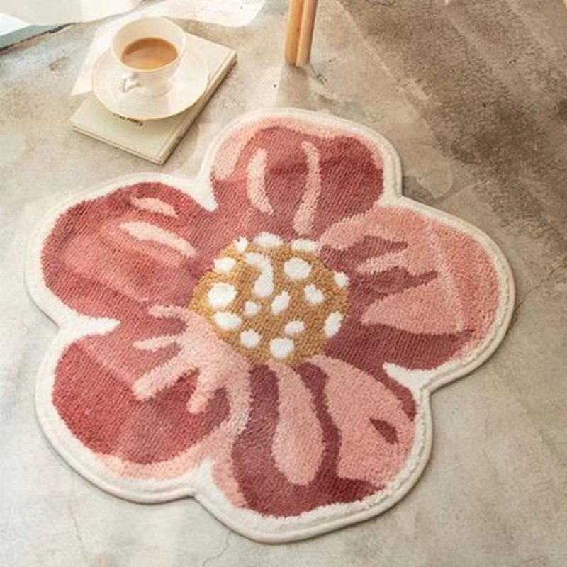 絨毯　花柄洗えるラグ ふわふわ絨毯 滑り止め付き玄関マット