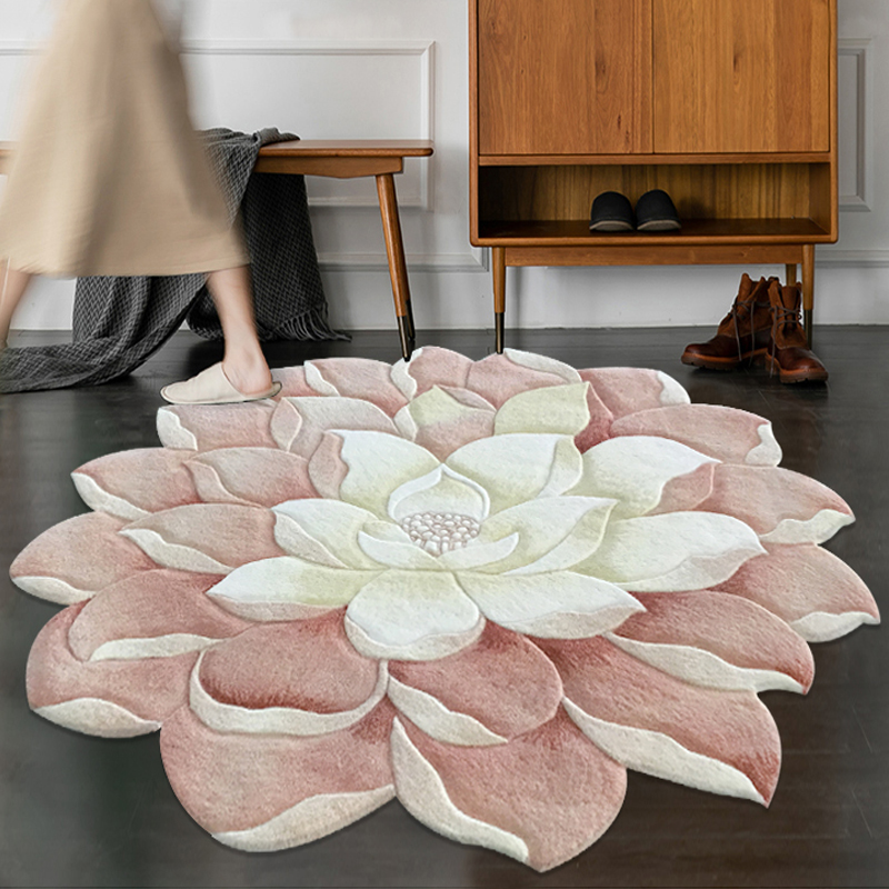絨毯 立体花模様 ダイニングラグ