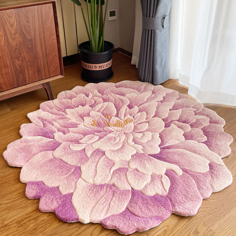 絨毯 立体花模様 ダイニングラグ