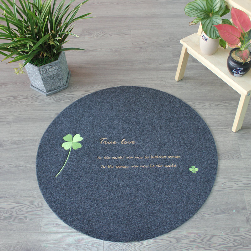 絨毯 四つ葉のクローバー刺繍入り癒しの円形ラグ