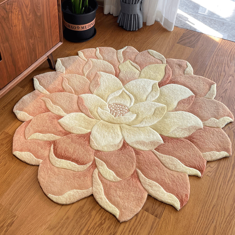 絨毯 立体花模様 ダイニングラグ