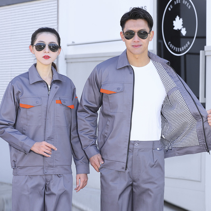 作業着 裏地付き配色ポケット長袖作業ジャケット