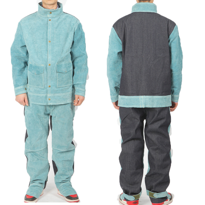 作業着 本革牛床革背当て付き溶接専用防護服セット