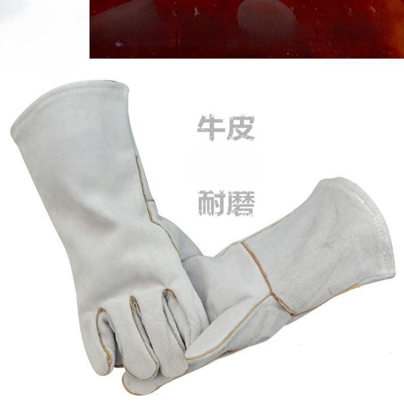 【プロ仕様・ロング丈】溶接用 革手袋 耐熱 耐久性抜群の牛床革製 作業着