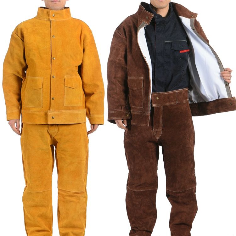 作業着 本革牛床革背当て付き溶接専用防護服セット