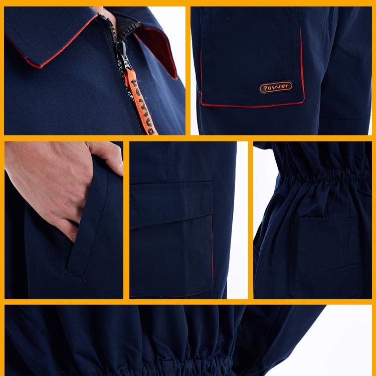 作業着 多機能ポケット付き長袖つなぎ作業服