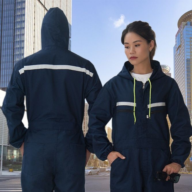作業着 プロフェッショナル反射帯付き長袖つなぎ作業服