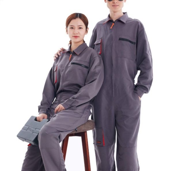 作業着 多機能ポケット付き長袖作業つなぎ服