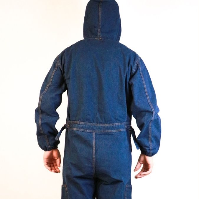 作業着 多機能頭巾付きデニム風作業用ツナギ