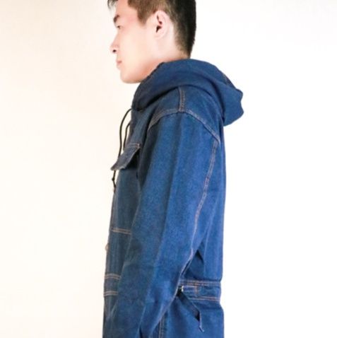 作業着 多機能頭巾付きデニム風作業用ツナギ