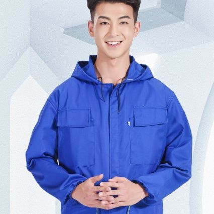 作業着 多機能頭巾付き長袖ツナギ