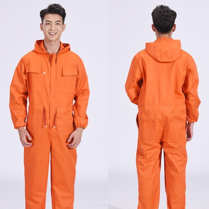 作業着 多機能頭巾付き長袖ツナギ