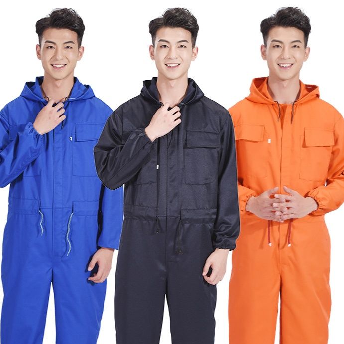 作業着 多機能頭巾付き長袖ツナギ