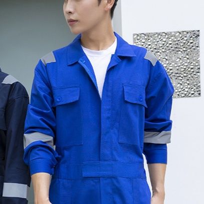 作業着 反射テープ付き長袖ツナギ作業服