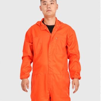 作業着 帽子付き連体型作業服ツナギ