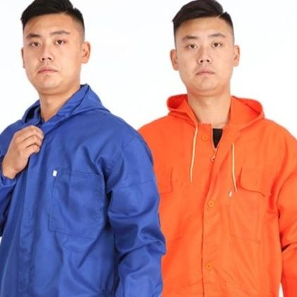 作業着 帽子付き連体型作業服ツナギ