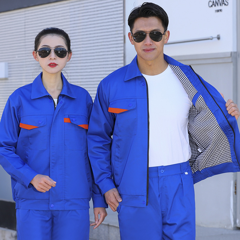 作業着 裏地付き配色ポケット長袖作業ジャケット