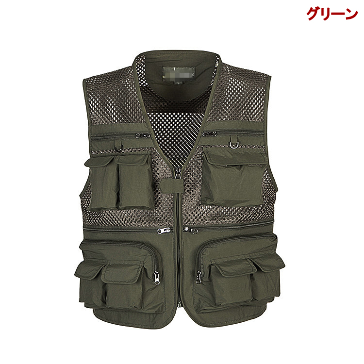男女兼用 多機能ポケット付ツナギベスト 作業着 釣り用