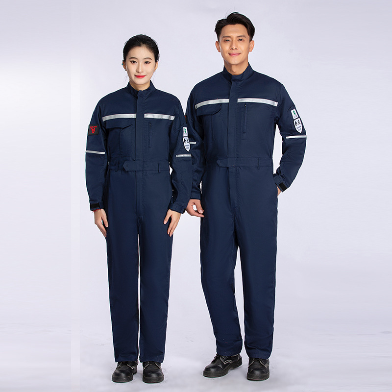 作業着 反射テープ付き多機能ポケット長袖ツナギ