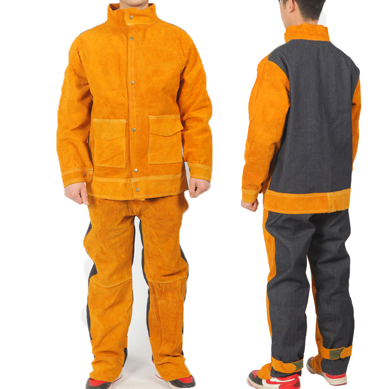 作業着 本革牛床革背当て付き溶接専用防護服セット