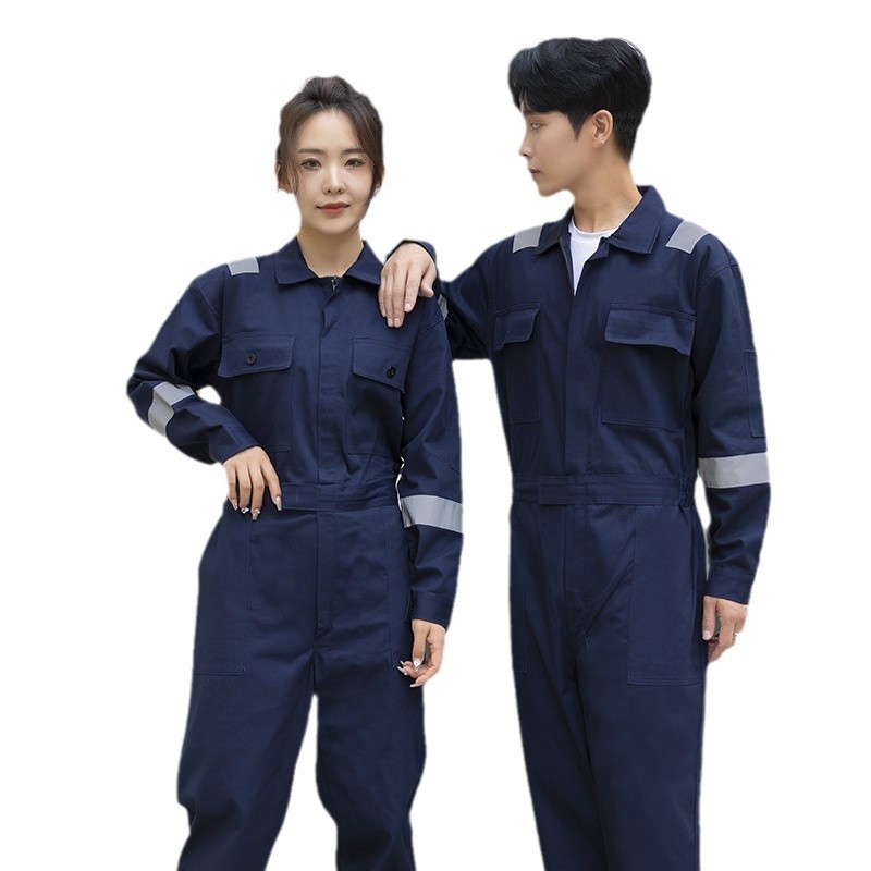 作業着 反射テープ付き長袖ツナギ作業服