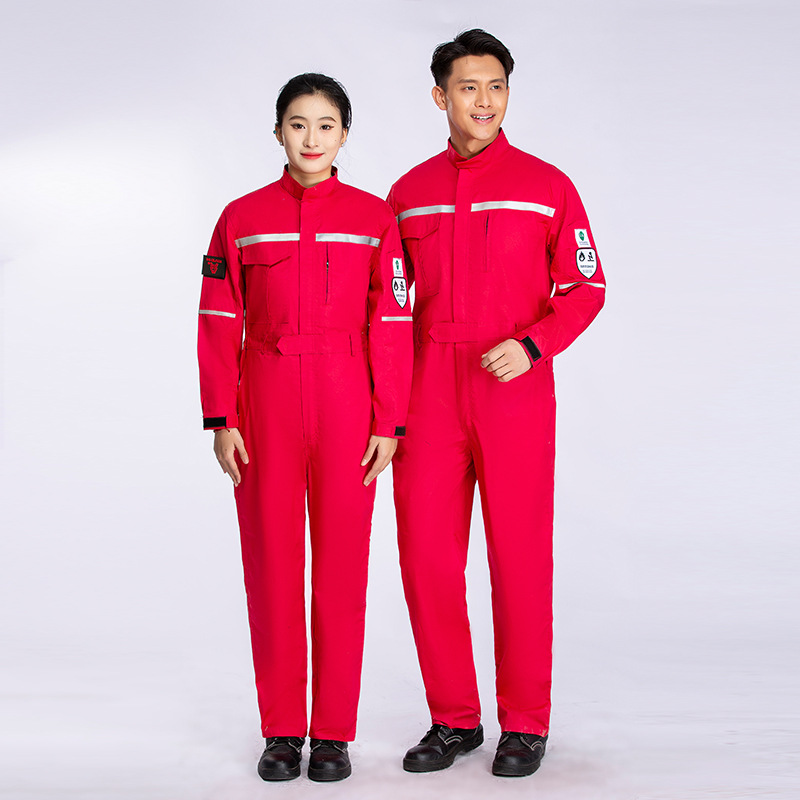 作業着 反射テープ付き多機能ポケット長袖ツナギ