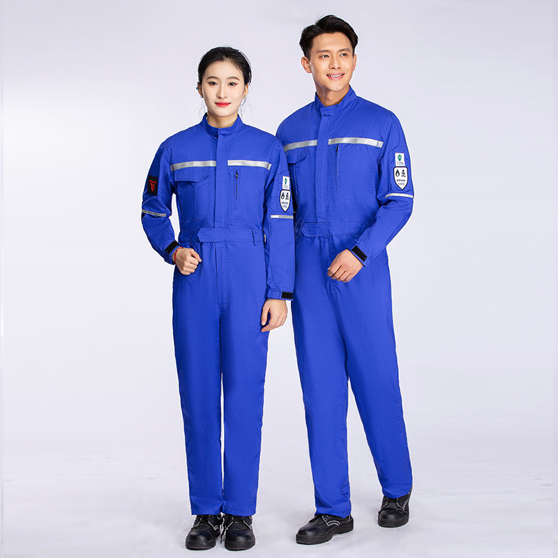 作業着 反射テープ付き多機能ポケット長袖ツナギ