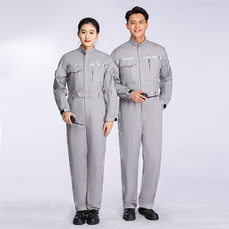 作業着 反射テープ付き多機能ポケット長袖ツナギ