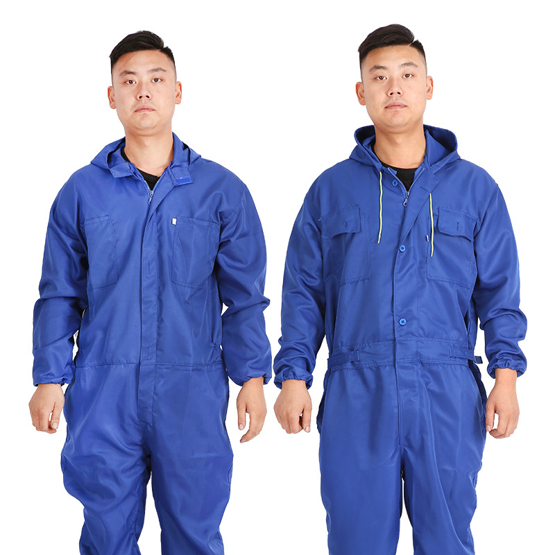 作業着 帽子付き連体型作業服ツナギ