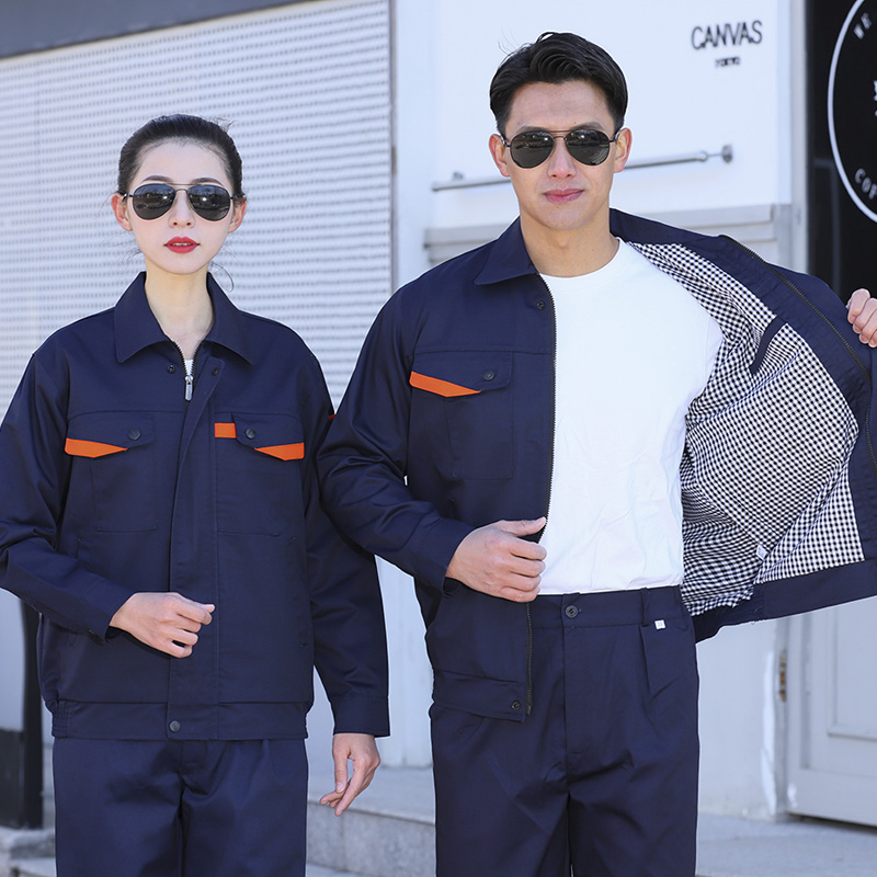 作業着 裏地付き配色ポケット長袖作業ジャケット